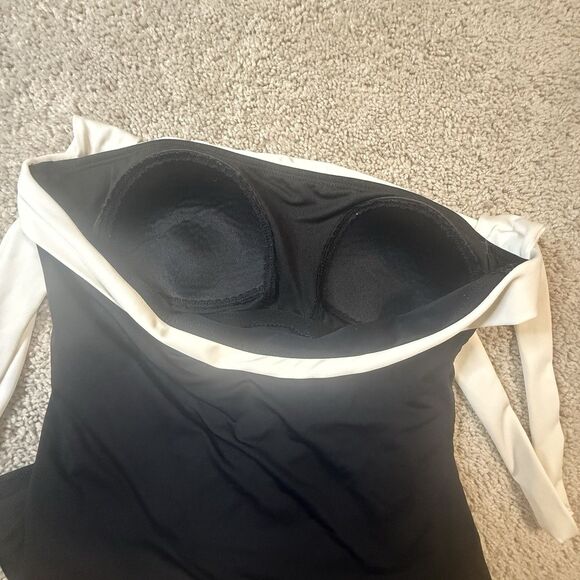 LAUREN Ralph Lauren Bel Aire Bandeau Black One-Piece Swimsuit L120742 Size 12 - Picture 2 of 5